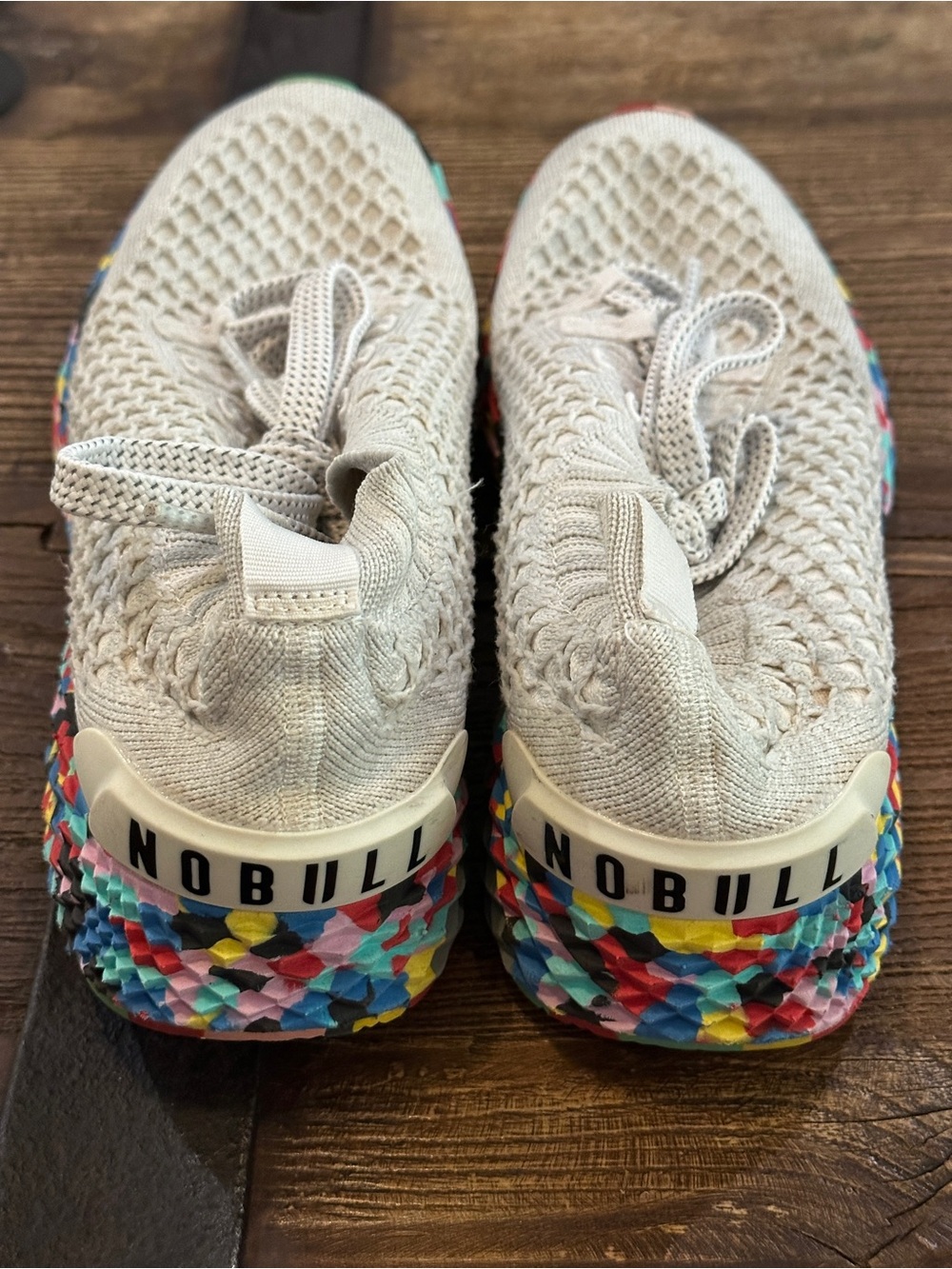 NOBULL Knit Trainer in Cream with Multicolor Sole